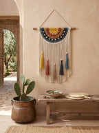 Macrame Rainbow Wall Hanging Woven Fiber Art Tapestry with Fringes and Tassels, Cotton, 40x60 cm
