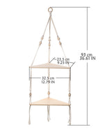 Wooden Corner Shelf Wall Decor | Macrame Floating Shelf | Boho Hanging Plant Shelf