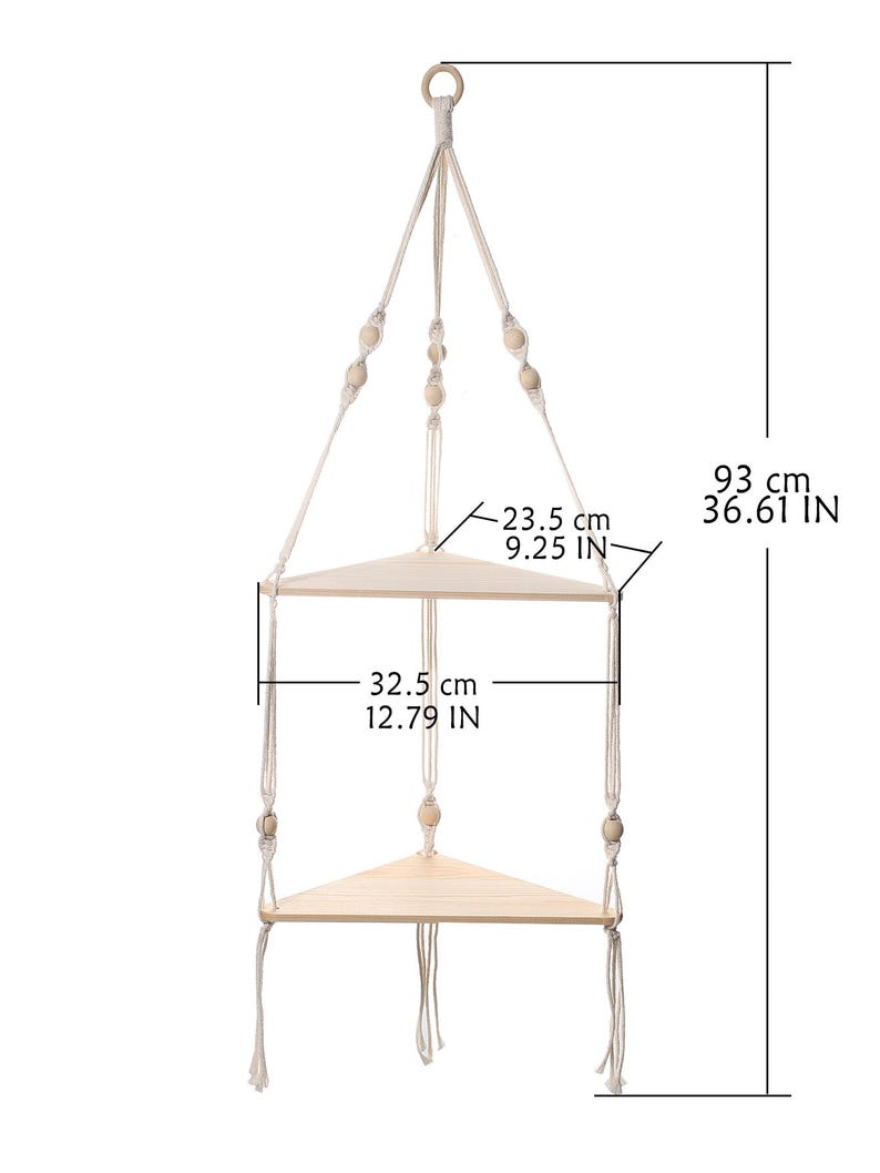 Wooden Corner Shelf Wall Decor | Macrame Floating Shelf | Boho Hanging Plant Shelf