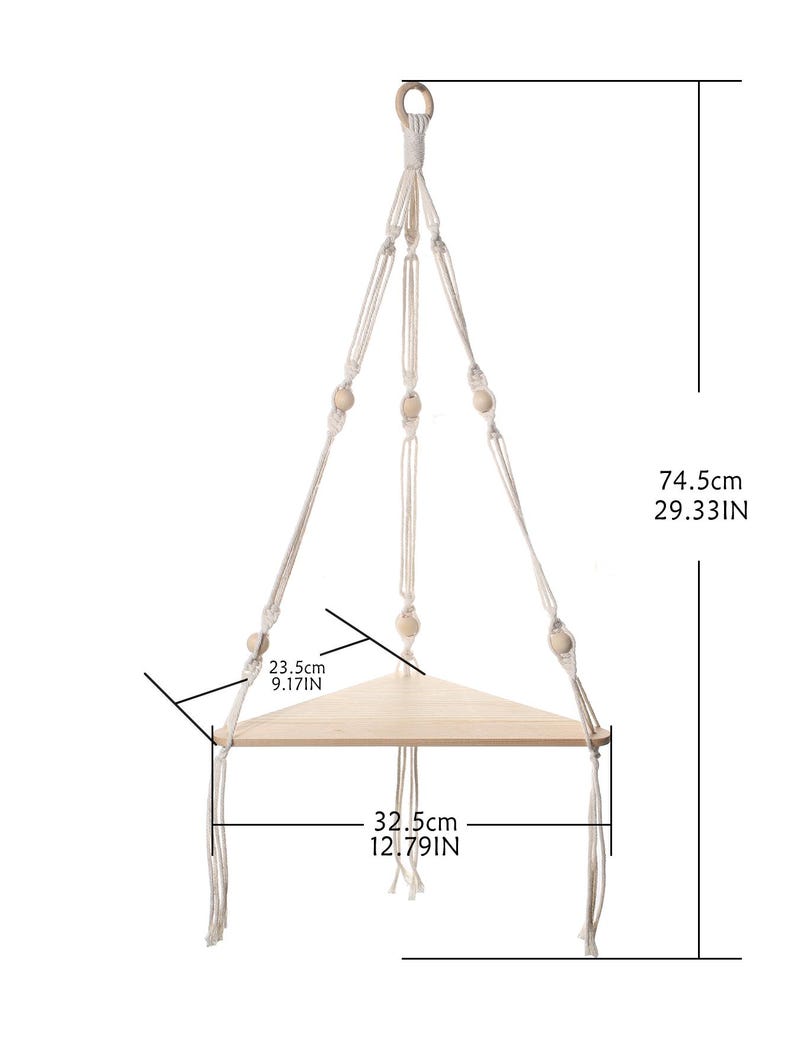 Wooden Corner Shelf Wall Decor | Macrame Floating Shelf | Boho Hanging Plant Shelf