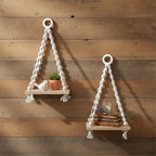 Macrame Hanging Shelf Pine Wood Boho Wall Shelf for Plants Decor, 14x8.5x6 Inch Natural Cotton