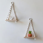 Macrame Hanging Shelf Pine Wood Boho Wall Shelf for Plants Decor, 14x8.5x6 Inch Natural Cotton