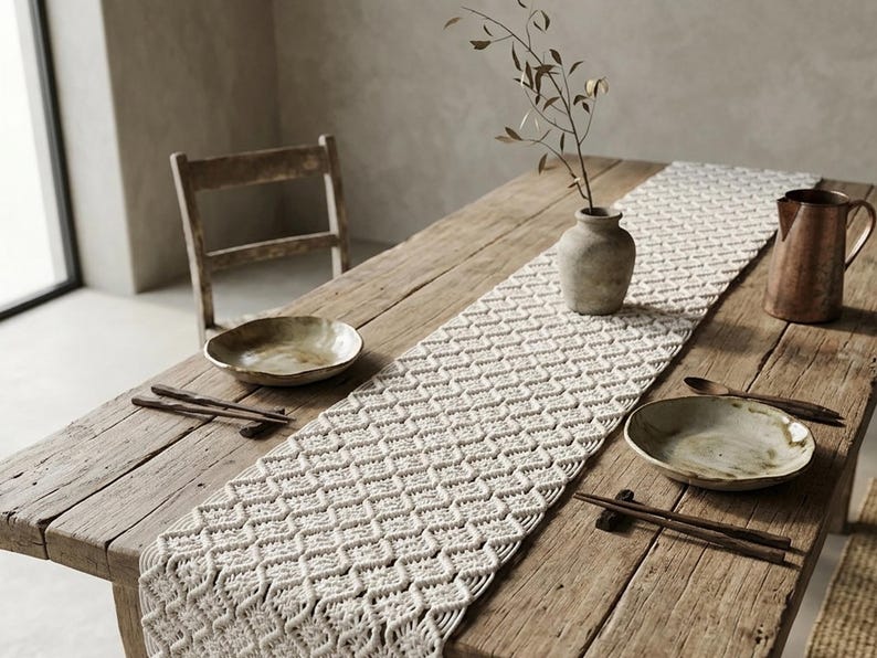 Macrame Table Runner Boho Farmhouse Decor with Tassels 30cm Wide Multiple Lengths