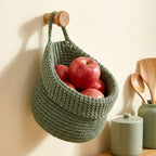 Woven Hanging Produce Basket with Handle, Boho Farmhouse Kitchen Pantry Organizer, Natural Storage for Fruits and Vegetables