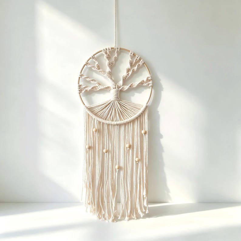 Boho Dreamcatcher Wall Decor Ivory Rose Pink Macrame Hanging for Dining Room Bedroom