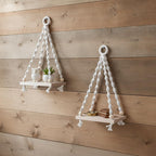 Macrame Hanging Shelf Pine Wood Boho Wall Shelf for Plants Decor, 14x8.5x6 Inch Natural Cotton