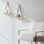 Macrame Hanging Shelf Pine Wood Boho Wall Shelf for Plants Decor, 14x8.5x6 Inch Natural Cotton