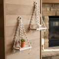 Macrame Hanging Shelf Pine Wood Boho Wall Shelf for Plants Decor, 14x8.5x6 Inch Natural Cotton