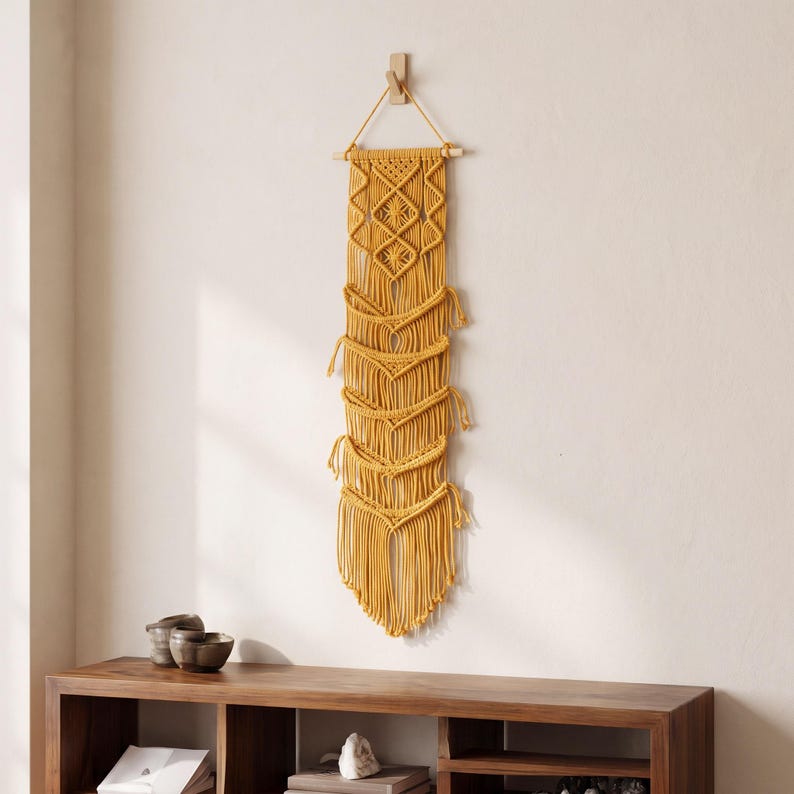 Cotton Rope Macrame Hat Organizer, Wall or Door Hanging Hat Holder, Boho Hat Storage for 5-7 Hats, Natural