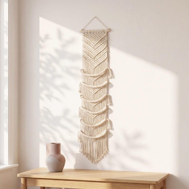 Cotton Rope Macrame Hat Organizer, Wall or Door Hanging Hat Holder, Boho Hat Storage for 5-7 Hats, Natural