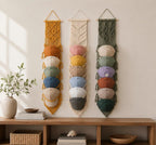Cotton Rope Macrame Hat Organizer, Wall or Door Hanging Hat Holder, Boho Hat Storage for 5-7 Hats, Natural