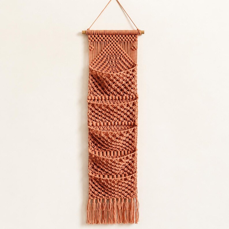 Macrame Wall Organizer with Storage Pockets, Boho Over Door Hanging, Natural Cotton Cord, 3 or 5 Pockets, Multiple Sizes and Colors