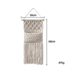 Cotton Macrame Wall Hanging Pocket Organizer 30x60cm Natural Decor