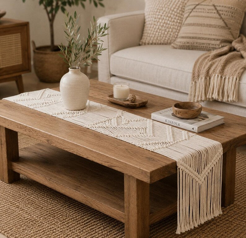 Macramé Table Runner Cotton Boho Farmhouse Centerpiece for Dining Coffee Table Wedding Decor