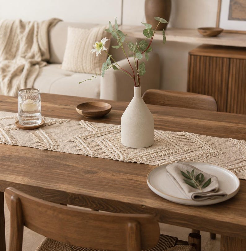 Macramé Table Runner Cotton Boho Farmhouse Centerpiece for Dining Coffee Table Wedding Decor