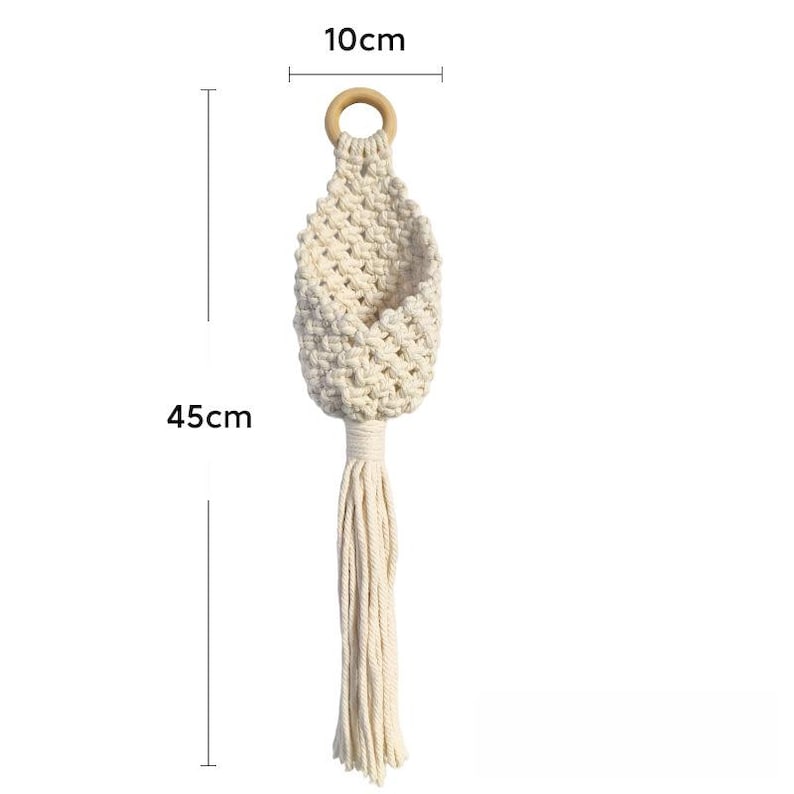 Macrame Wall Hanging Storage Basket with Tassel, 2-Pack, Natural Cotton Rope, Boho Decor for Plants & Organizing