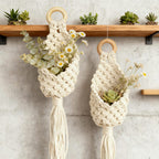 Macrame Wall Hanging Storage Basket with Tassel, 2-Pack, Natural Cotton Rope, Boho Decor for Plants & Organizing