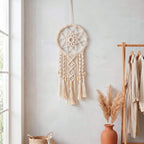 Boho Dreamcatcher Wall Decor Ivory Rose Pink Macrame Hanging for Dining Room Bedroom