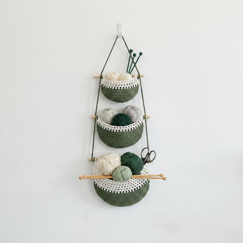 Woven Hanging Fruit Vegetable Basket, Boho Nordic Kitchen Wall Storage Organizer, 33x80 cm Cotton Rope