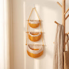 Woven Hanging Fruit Vegetable Basket, Boho Nordic Kitchen Wall Storage Organizer, 33x80 cm Cotton Rope