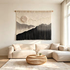 Woven Wall Hanging Fiber Art Tapestry, Scandinavian Boho Wall Decor, Natural Cotton Rope, Wooden Rod Included