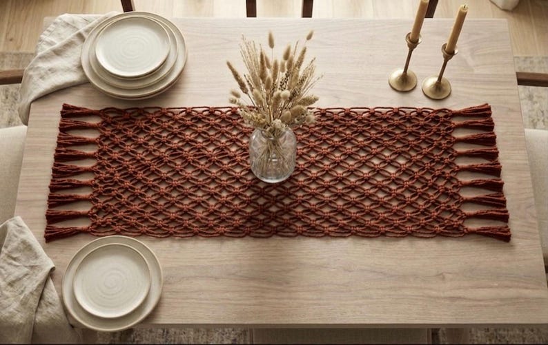 Black Macrame Table Runner Gothic Halloween Boho Centerpiece 14in Wide 36-120in Length