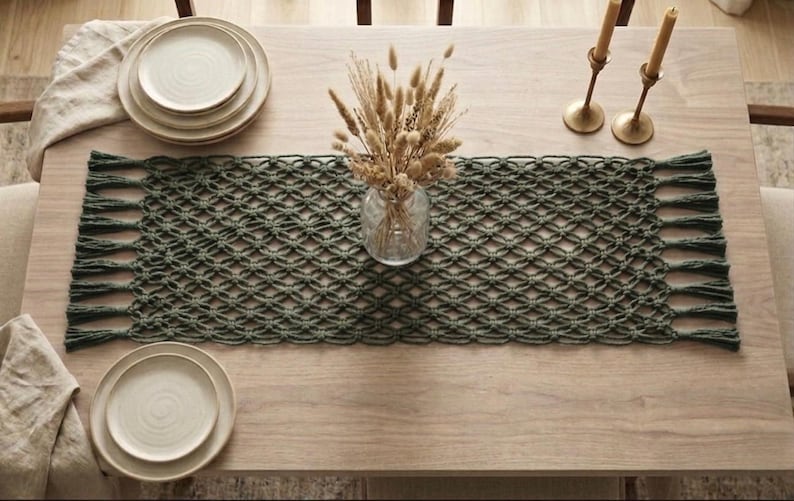 Black Macrame Table Runner Gothic Halloween Boho Centerpiece 14in Wide 36-120in Length
