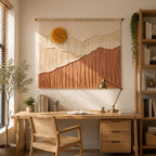 Woven Wall Hanging Fiber Art Tapestry, Scandinavian Boho Wall Decor, Natural Cotton Rope, Wooden Rod Included