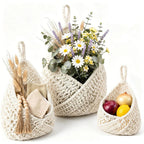 Hanging Crochet Fruit Basket 3-Piece Set Kitchen Wall Storage Organizer with Hooks