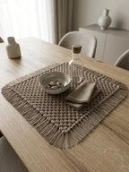 Square Macrame Table Centerpiece, Boho Table Decor, Handmade Cotton Rope Placemat - Multiple Sizes