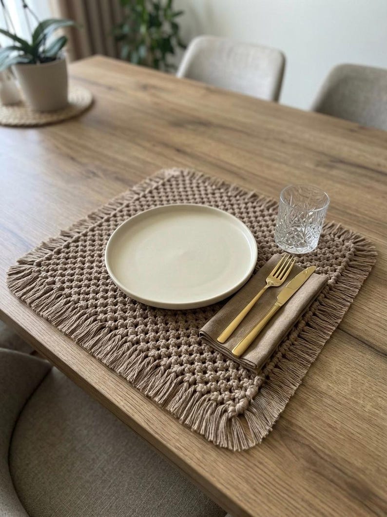 Square Macrame Table Centerpiece, Boho Table Decor, Handmade Cotton Rope Placemat - Multiple Sizes