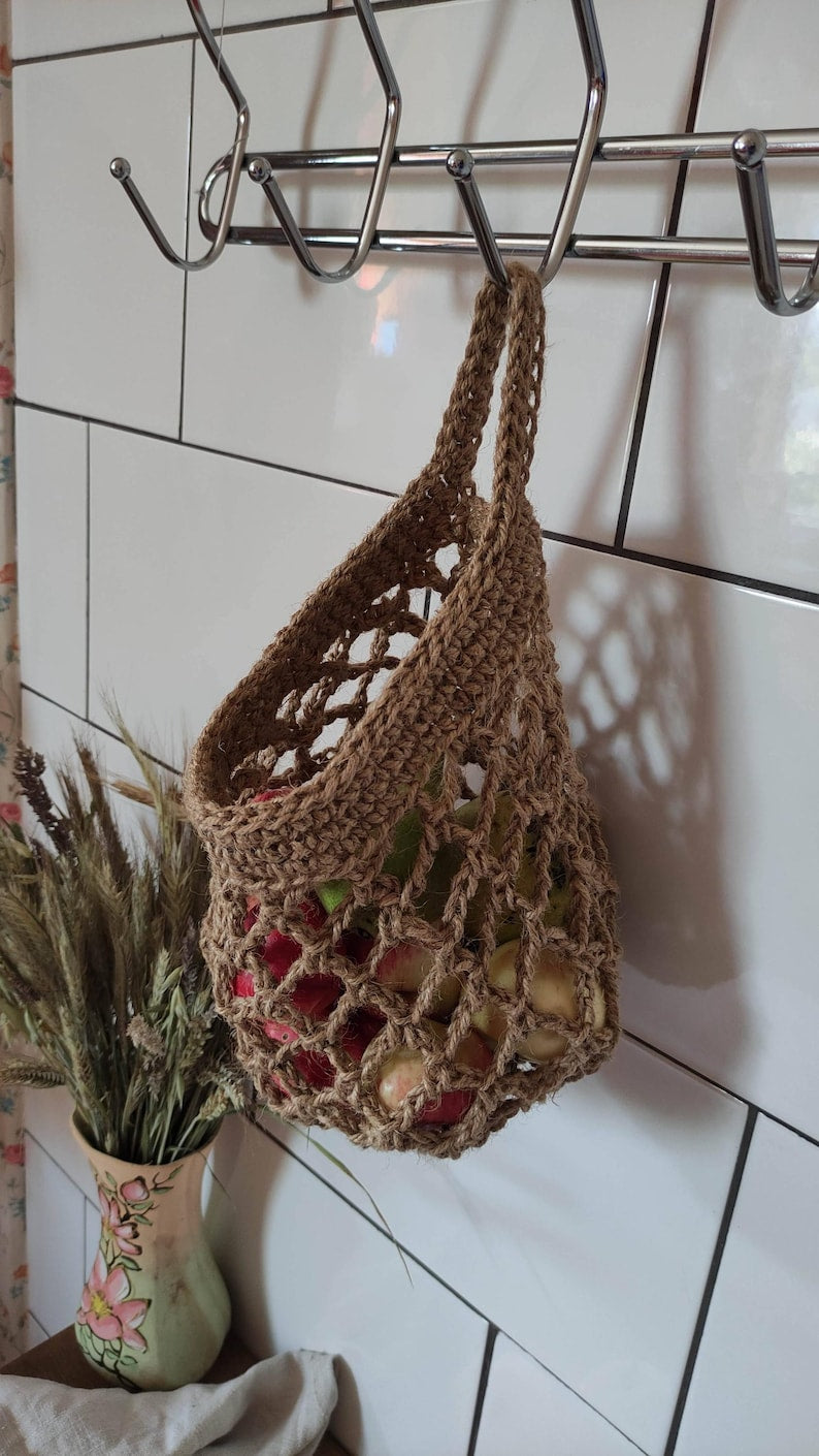 Jute Hanging Fruit Basket Set of 3 Sizes for Kitchen Storage