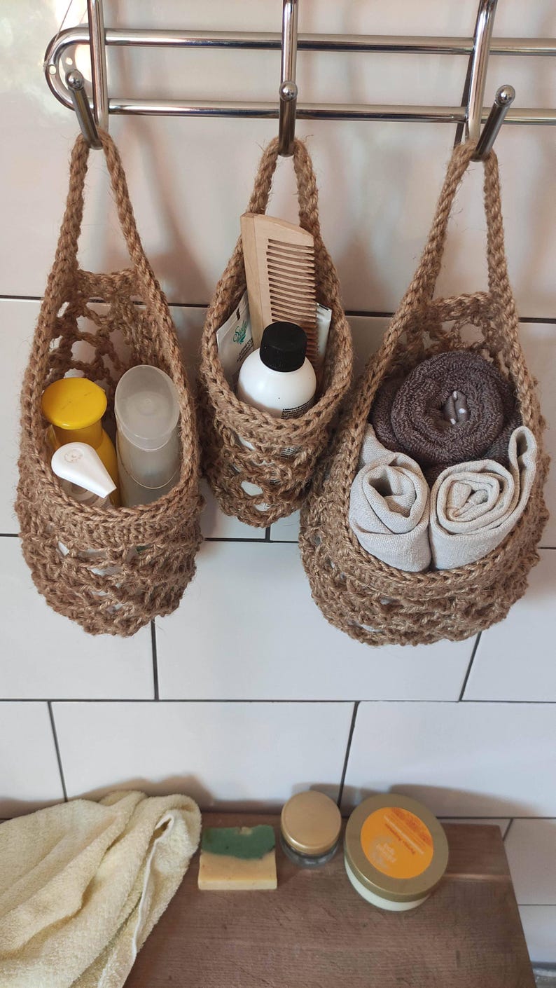Jute Hanging Fruit Basket Set of 3 Sizes for Kitchen Storage