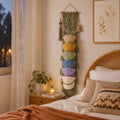 Cotton Rope Macrame Hat Organizer, Wall or Door Hanging Hat Holder, Boho Hat Storage for 5-7 Hats, Natural