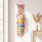 Cotton Rope Macrame Hat Organizer, Wall or Door Hanging Hat Holder, Boho Hat Storage for 5-7 Hats, Natural