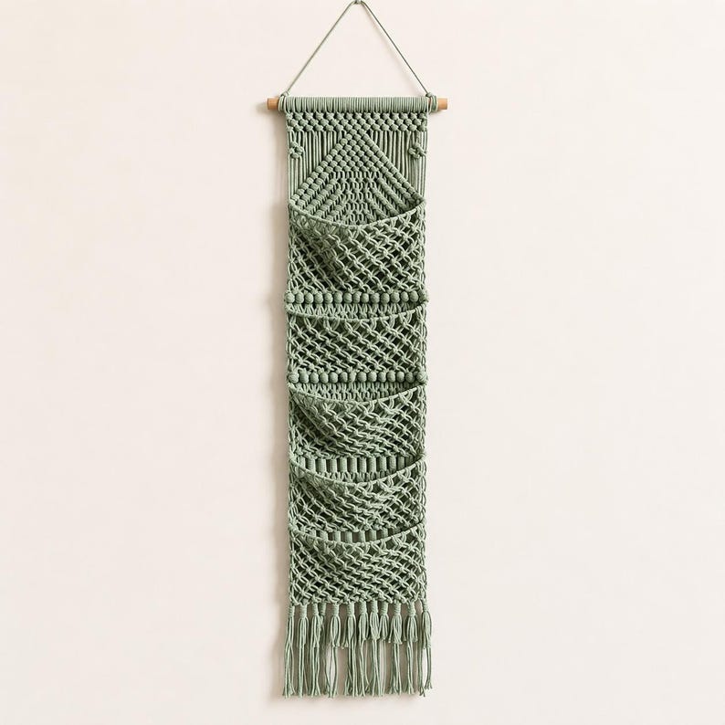 Macrame Wall Organizer with Storage Pockets, Boho Over Door Hanging, Natural Cotton Cord, 3 or 5 Pockets, Multiple Sizes and Colors