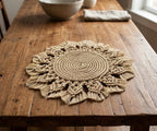 Round Macrame Placemat 16 Inch Cotton Woven Mat with Fringe Boho Farmhouse Table Decor