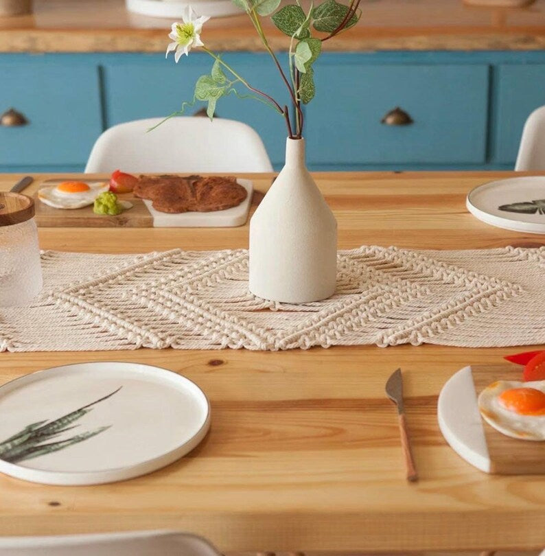 Macramé Table Runner Cotton Boho Farmhouse Centerpiece for Dining Coffee Table Wedding Decor