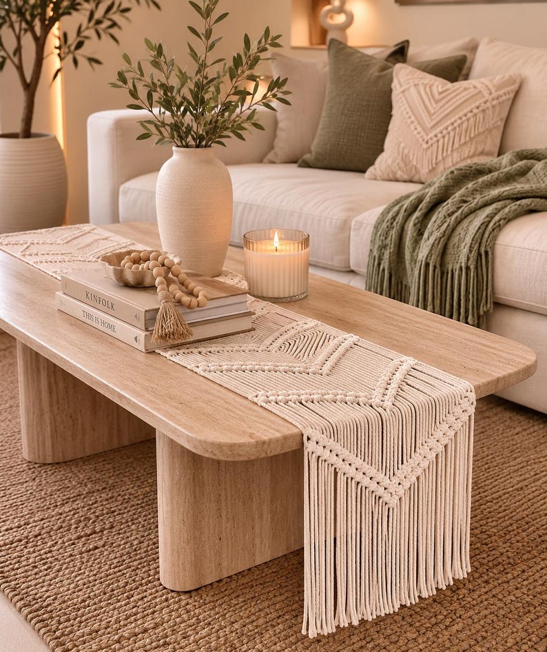 Macramé Table Runner Cotton Boho Farmhouse Centerpiece for Dining Coffee Table Wedding Decor