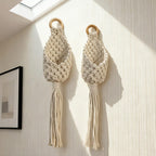 Macrame Wall Hanging Storage Basket with Tassel, 2-Pack, Natural Cotton Rope, Boho Decor for Plants & Organizing