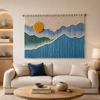 Woven Wall Hanging Fiber Art Tapestry, Scandinavian Boho Wall Decor, Natural Cotton Rope, Wooden Rod Included