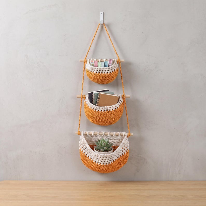 Woven Hanging Fruit Vegetable Basket, Boho Nordic Kitchen Wall Storage Organizer, 33x80 cm Cotton Rope