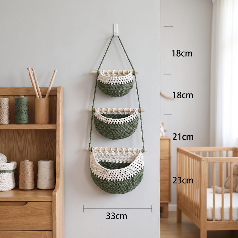 Woven Hanging Fruit Vegetable Basket, Boho Nordic Kitchen Wall Storage Organizer, 33x80 cm Cotton Rope