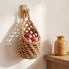 Woven Teardrop Hanging Basket, Boho Wall Storage, Rustic Produce Holder