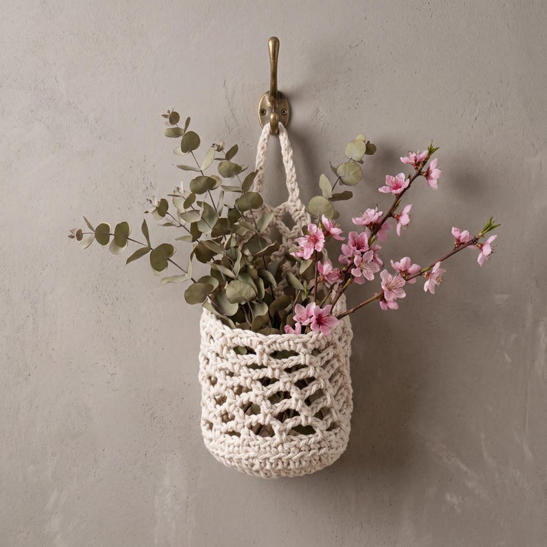 Woven Teardrop Hanging Basket, Boho Wall Storage, Rustic Produce Holder