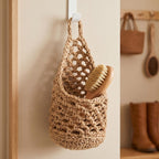 Woven Teardrop Hanging Basket, Boho Wall Storage, Rustic Produce Holder