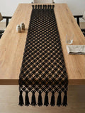 Black Macrame Table Runner Gothic Halloween Boho Centerpiece 14in Wide 36-120in Length