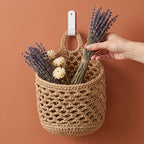 Teardrop Woven Hanging Basket Boho Wall Organizer Rustic Kitchen Produce Holder