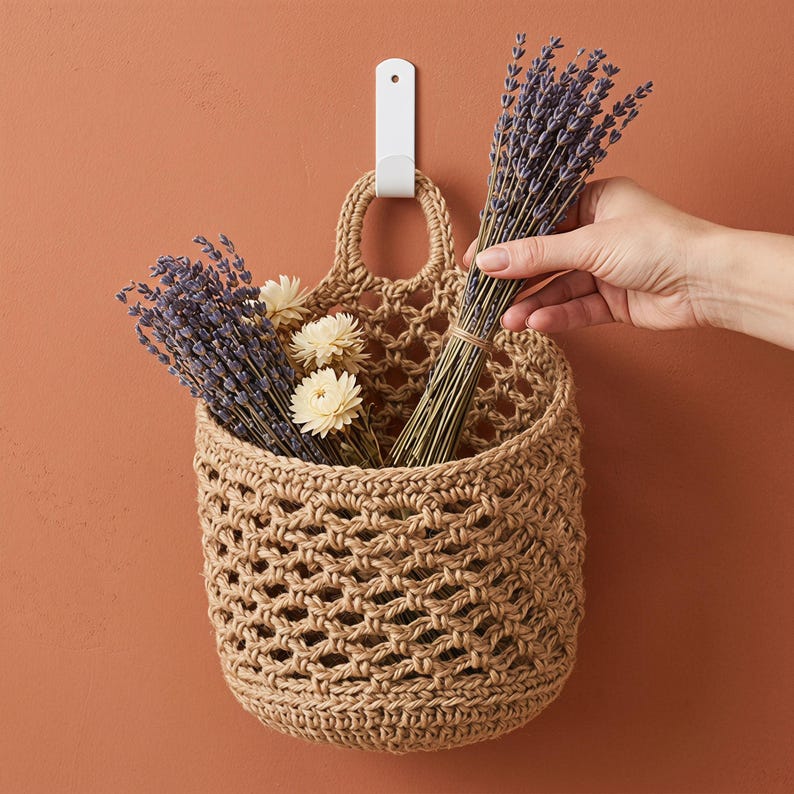 Teardrop Woven Hanging Basket Boho Wall Organizer Rustic Kitchen Produce Holder