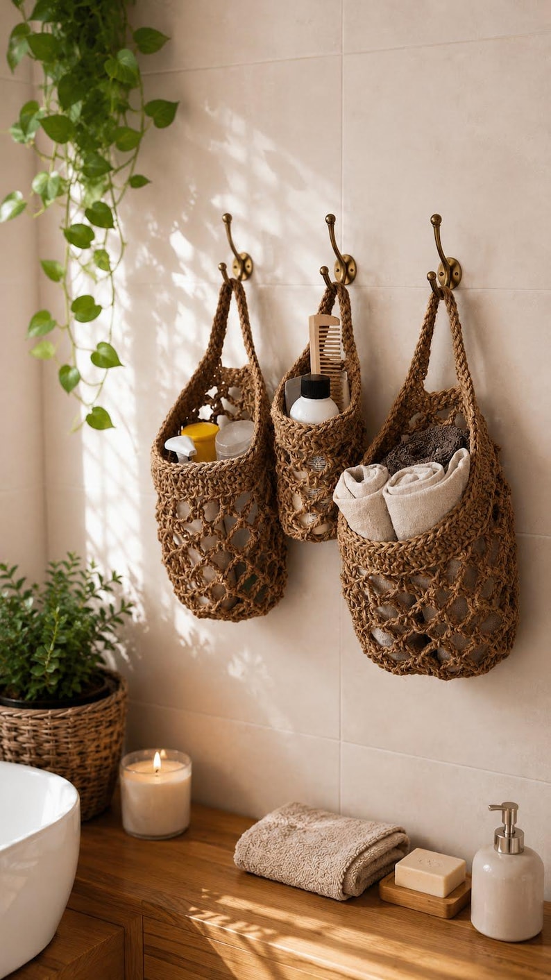 Jute Hanging Fruit Basket Set of 3 Sizes for Kitchen Storage